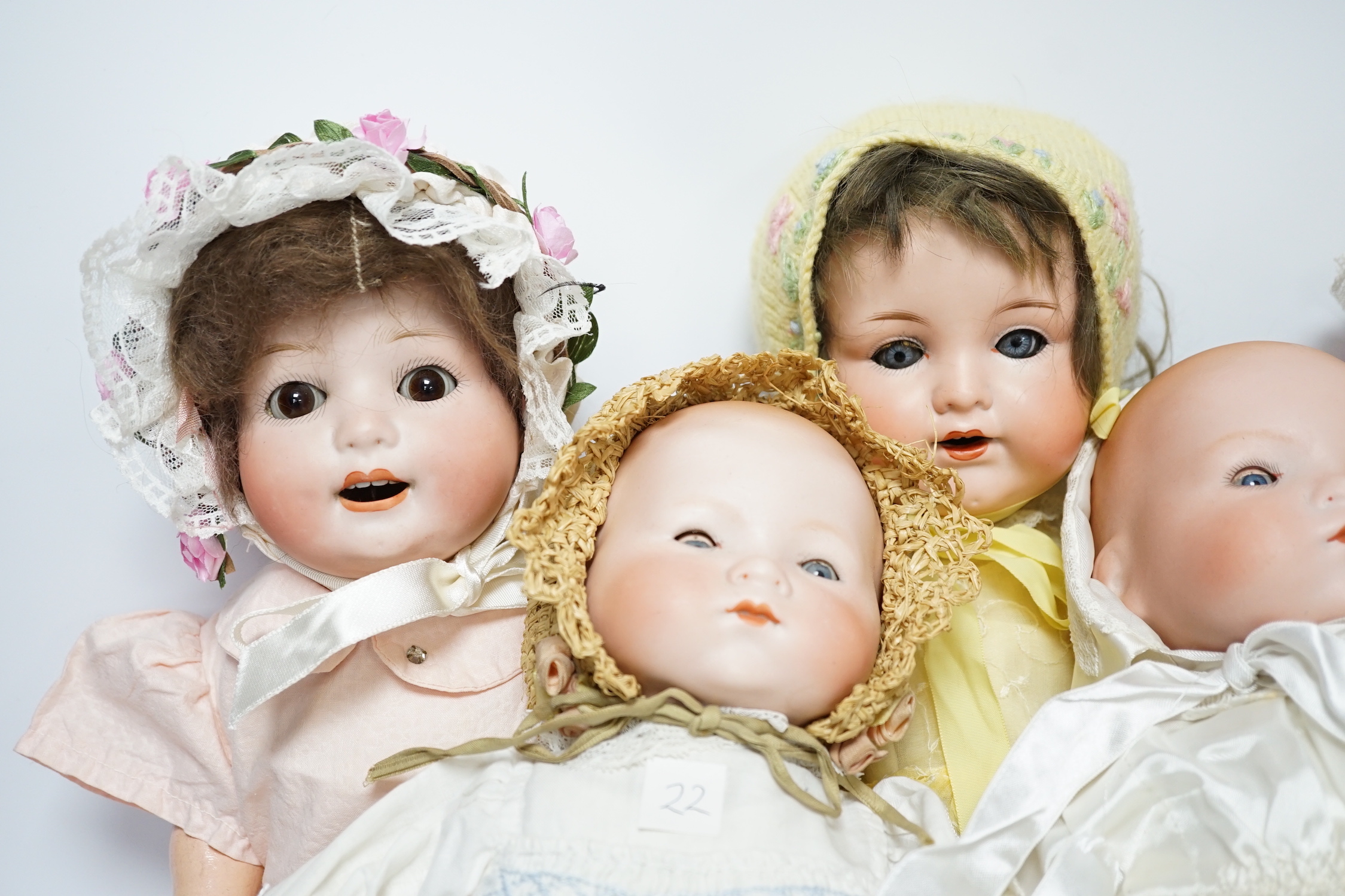 A Dream Baby AM341 closed mouth doll, 40cm, and a Dream Baby AM341 with celluloid hands, 40cm